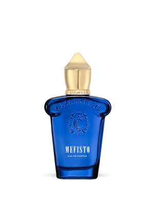 Botella de perfume Mefisto de Casamorati sobre fondo abstracto que representa cítricos y el mar.|