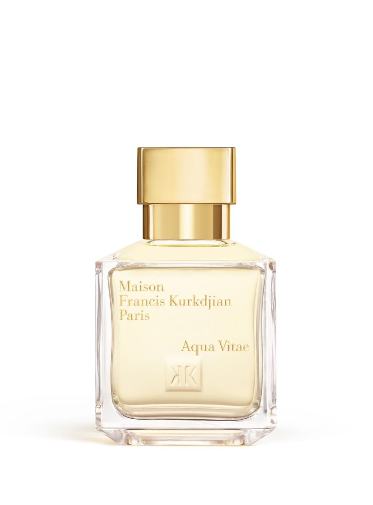Aqua Vitae Eau de Toilette by Maison Francis Kurkdjian in a clear bottle with a gold cap