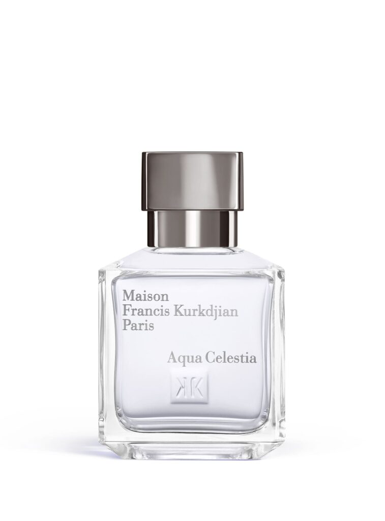 Aqua Celestia Eau de Toilette by Maison Francis Kurkdjian in a transparent bottle with a silver cap