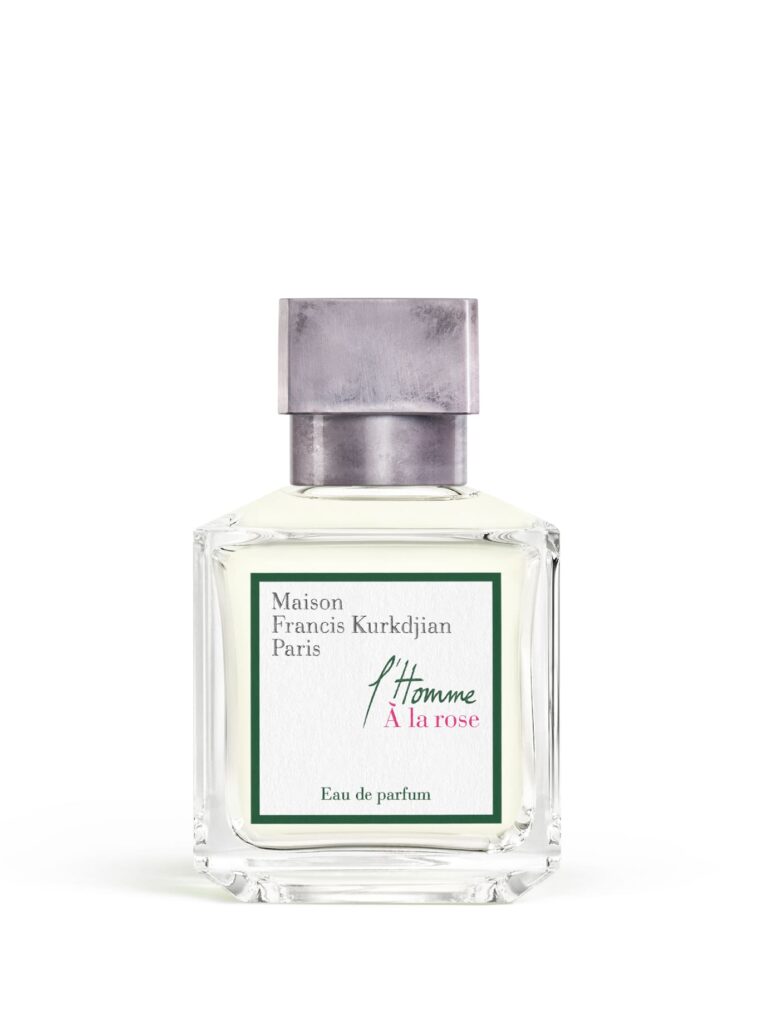 L'Homme À la Rose Eau de Parfum 70 ml by Maison Francis Kurkdjian in a clear bottle with a green frame