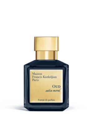 Oud Satin Mood Extrait de Parfum de Maison Francis Kurkdjian en frasco azul oscuro con placa dorada