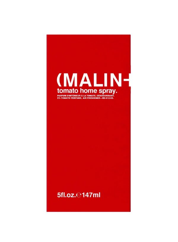 Caja roja del Tomato Room Spray de Malin+Goetz (147ml) con diseño minimalista y moderno, perfecto para añadir un toque de frescura al ambiente.