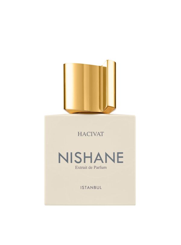 Perfume Nishane Hacivat Extrait de Parfum, 100 ml, con diseño minimalista y tapón dorado, inspirado en el arte y la elegancia de Estambul