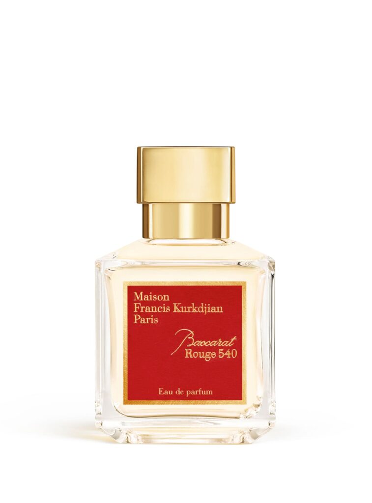 Baccarat Rouge 540 Eau de Parfum by Maison Francis Kurkdjian in a clear bottle with a red label