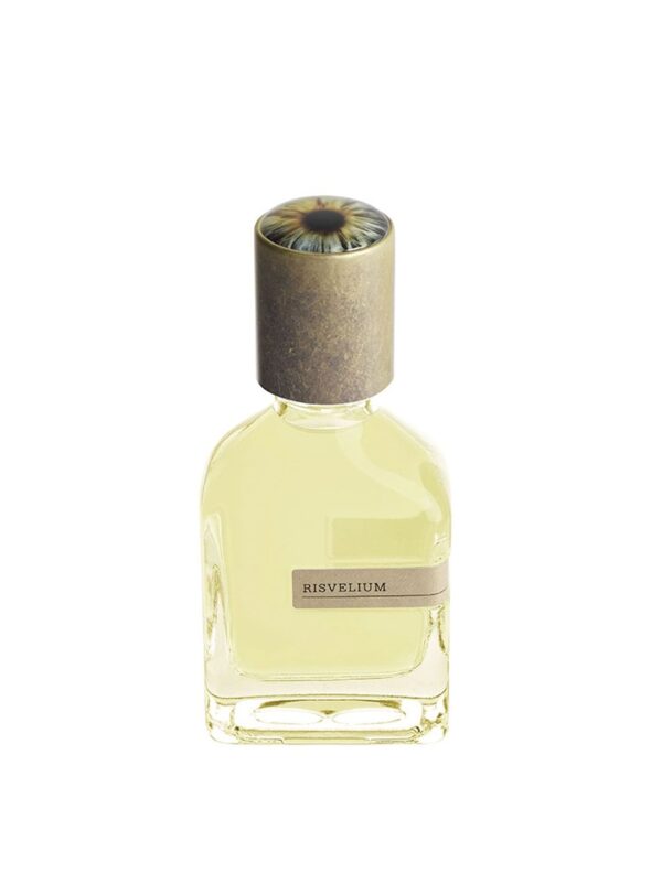 Perfume Risvelium de Orto Parisi, frasco de 50 ml con tapón metálico texturizado, disponible en Papaduk Ibiza.
