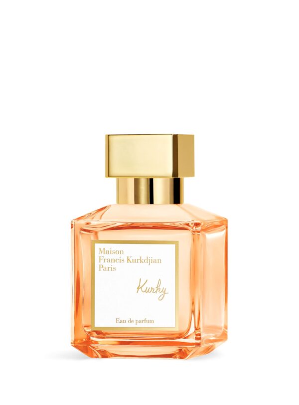 Perfume Kurky de Maison Francis Kurkdjian, frasco de 70 ml con tapón dorado, fondo blanco – disponible en Papaduk Ibiza.