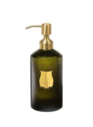 Jabón de manos líquido Trudon Médie 350 ml, frasco verde acanalado con dosificador dorado, aroma cítrico fresco.