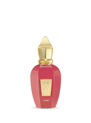 Frasco de perfume Xerjoff Coro 50 ml con diseño rosa y dorado, fragancia exclusiva disponible en Papaduk Ibiza.