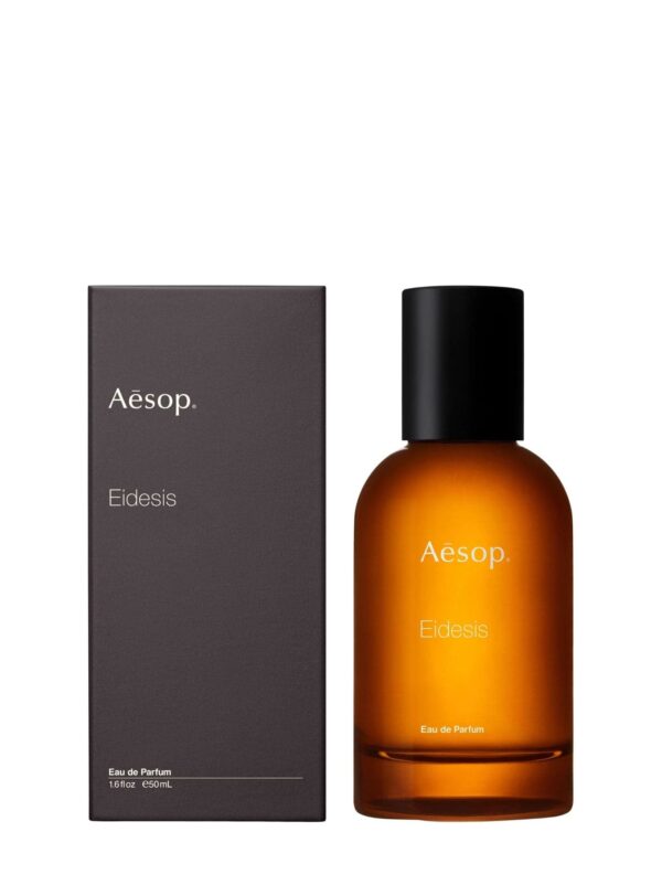 Perfume Eidesis de Aesop junto a su caja original, presentación de 50 ml disponible en Papaduk Ibiza.