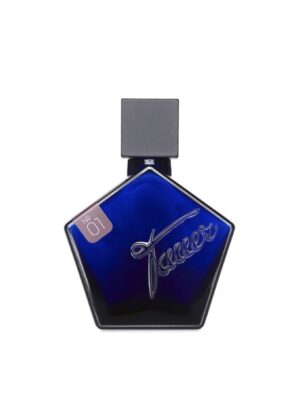 Frontal del perfume Le Maroc pour elle de Tauer Perfumes en frasco azul con forma pentagonal – Papaduk Ibiza