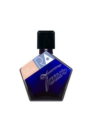 Frasco de Rose Absolue de Tauer Perfumes con etiqueta geométrica en tonos pastel – Papaduk Ibiza