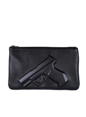 Clutch negro Vlieger & Vandam con diseño de pistola en relieve, vista frontal - Papaduk Ibiza