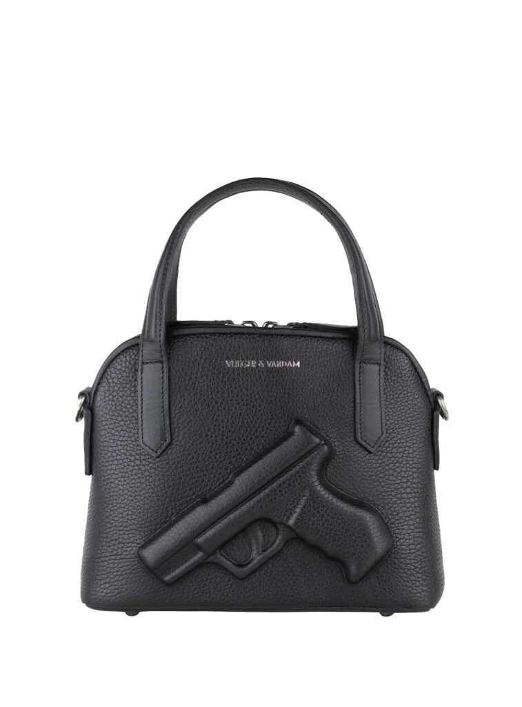 Bolso mini negro Vlieger & Vandam con asas y diseño de pistola en relieve - Papaduk Ibiza