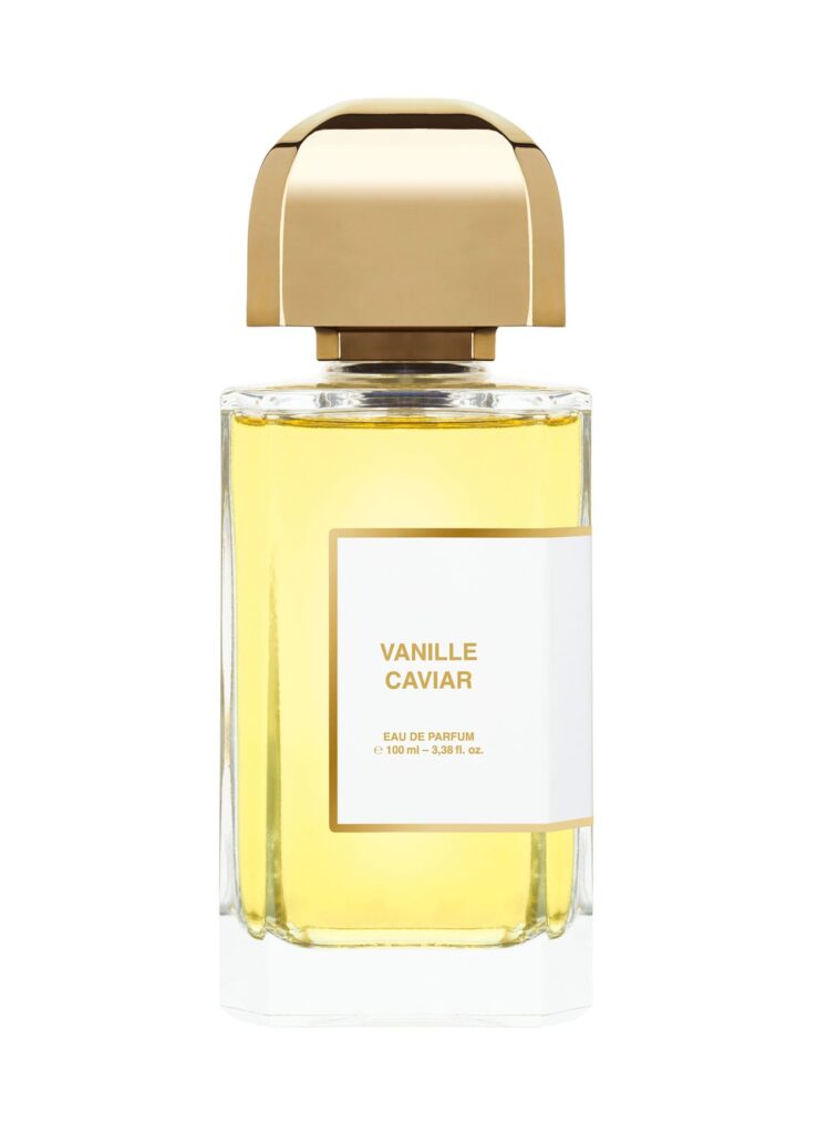 BDK Vanille Caviar – Frasco de perfume 100 ml con líquido dorado y tapón dorado, fragancia de vainilla gourmand.