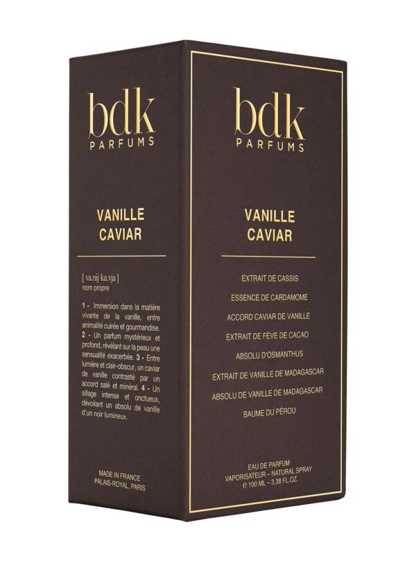BDK Vanille Caviar – Caja marrón con letras doradas, perfume ambarado de vainilla y cardamomo.