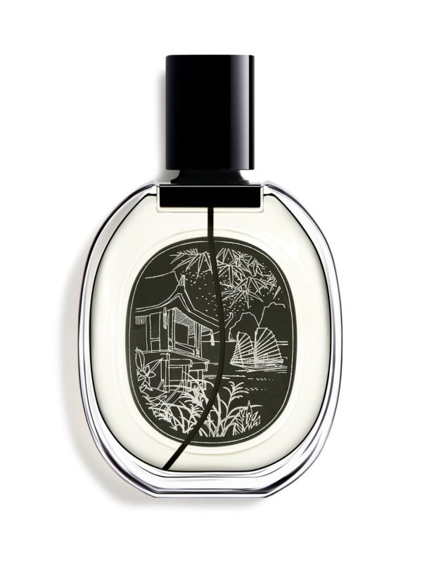 Diptyque Do Son Edición Limitada 2025 – vista trasera del frasco con ilustración de paisaje asiático y bambú.
