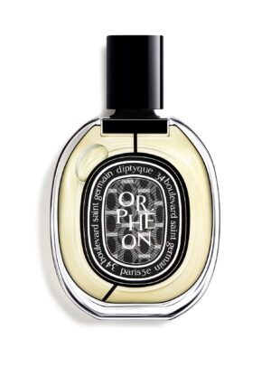 Diptyque Orphéon Eau de Parfum 200 ml – frasco elegante con etiqueta negra y motivo gráfico, aroma amaderado empolvado.