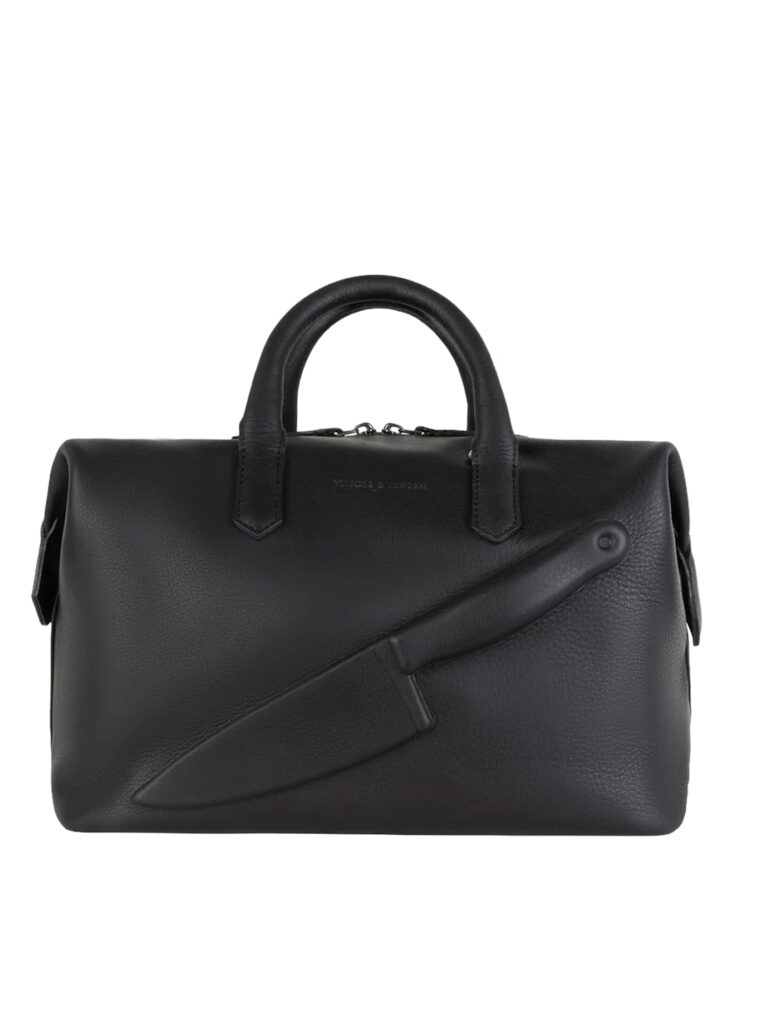Weekender Knife Black de Vlieger & Vandam bolso negro de piel con relieve en forma de cuchillo