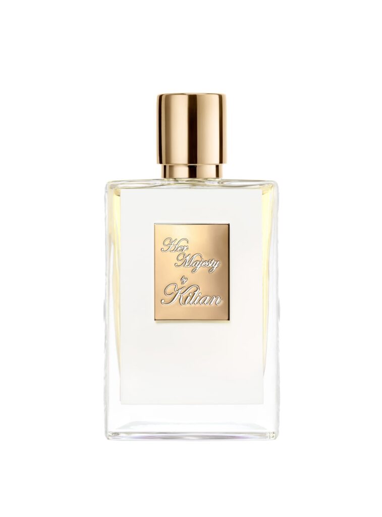 Her Majesty by Kilian Eau de Parfum 50 ml in a white bottle with a gold cap on a neutral background