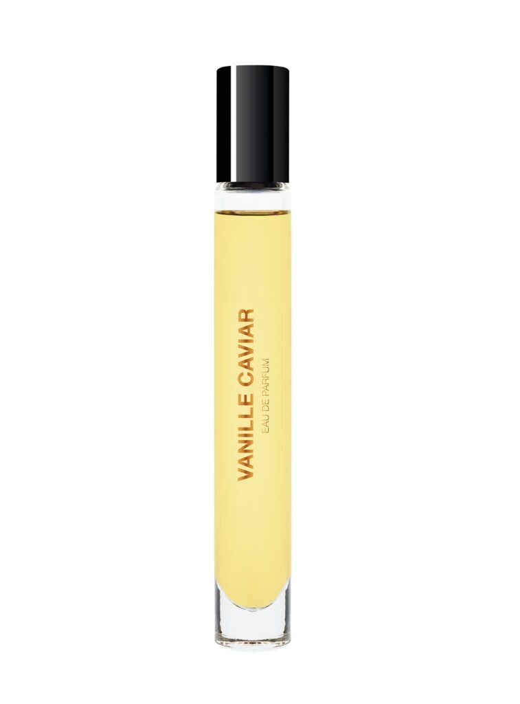 Perfume Vanille Caviar de BDK Parfums 10 ml, eau de parfum en formato viaje con vaporizador portátil sobre fondo neutro.