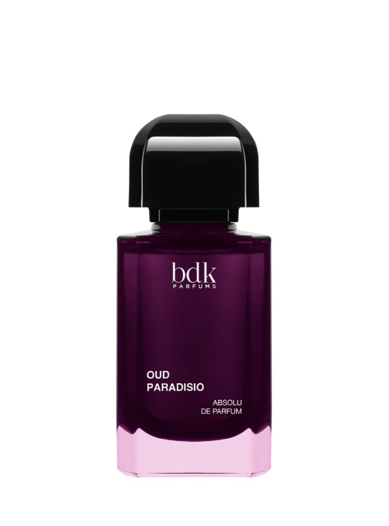 Perfume Oud Paradisio de BDK Parfums 50 ml, absolu de parfum en frasco violeta con tapón negro sobre fondo neutro.
