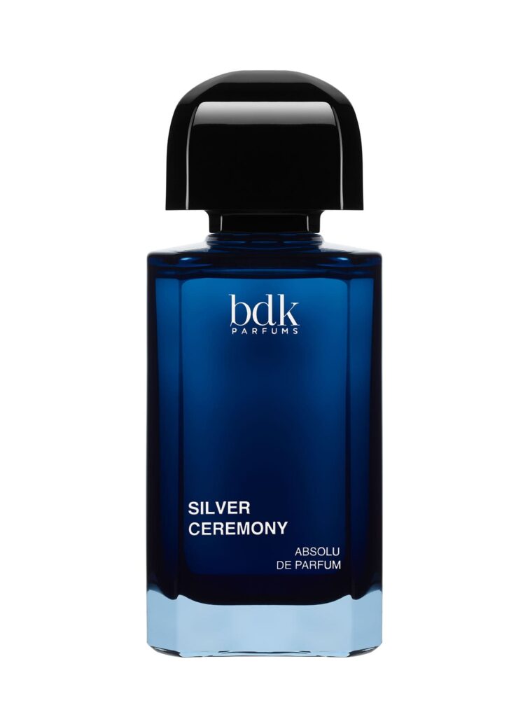 Perfume Silver Ceremony de BDK Parfums 100 ml, absolu de parfum en elegante frasco azul oscuro.