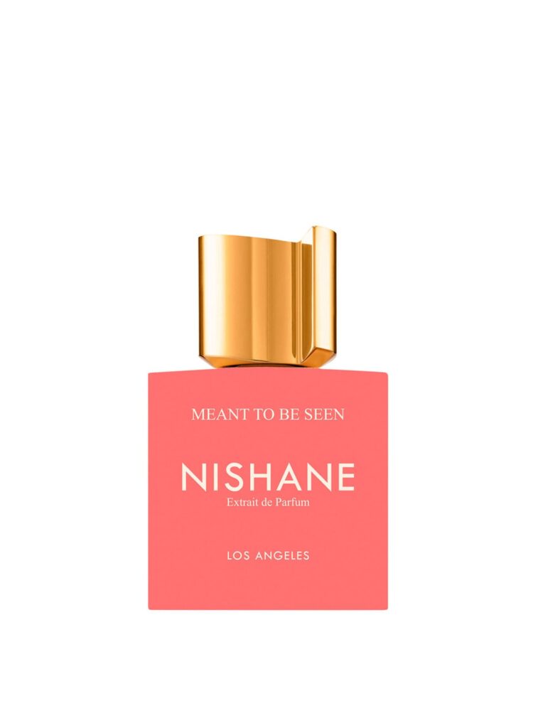 Nishane Meant To Be Seen 50 ml Extrait de Parfum, perfume de nicho en frasco rosa coral con tapón dorado.