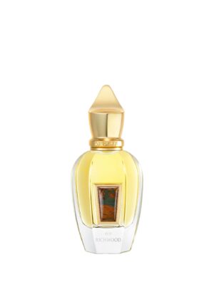 Xerjoff Richwood 50 ml, perfume amaderado de lujo con frasco elegante y detalle de piedra natural.