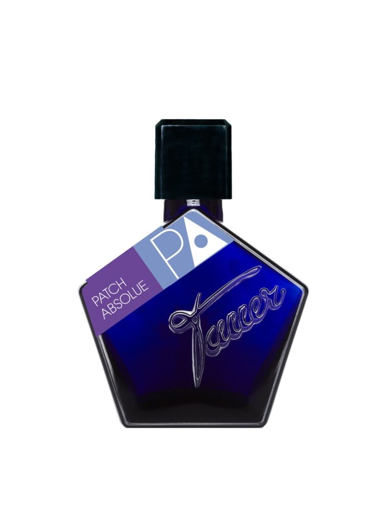 Tauer Patch Absolue, perfume de pachuli de nicho con icónico frasco azul intenso de la colección Tauer Perfumes.