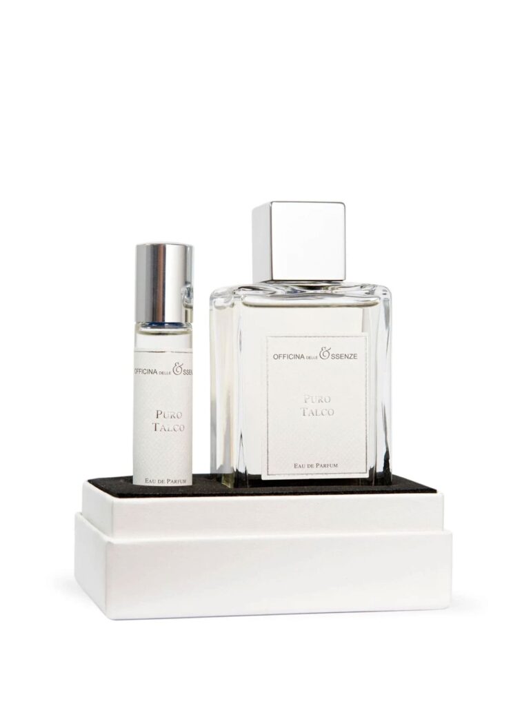 Officina delle Essenze Puro Talco Eau de Parfum 100 ml junto al formato viaje de 10 ml