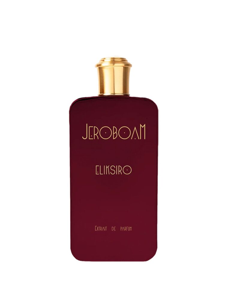 Perfume Eliksir de Jeroboam en frasco rojo burdeos
