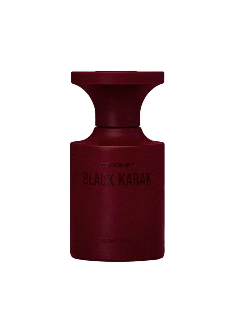 Perfume Black Karak de Borntostandout en frasco rojo