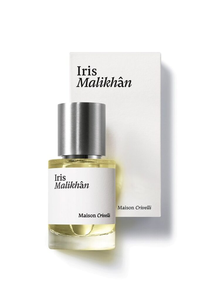 Frasco de Iris Malikhân Eau de Parfum 30 ml de Maison Crivelli junto a su estuche