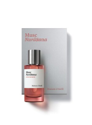 Frasco de Musc Nurāsana Extrait de Parfum 50 ml de Maison Crivelli junto a su estuche