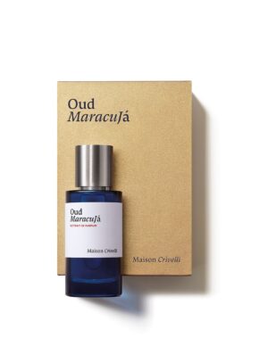 Frasco de Oud Maracujá Extrait de Parfum 50 ml de Maison Crivelli junto a su estuche