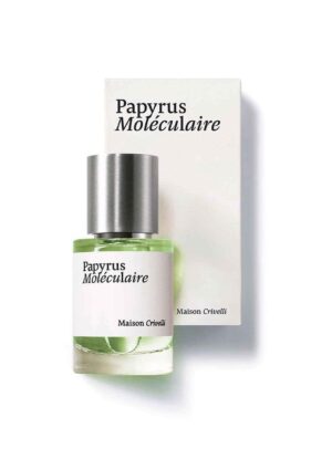 Frasco de Papyrus Moléculaire Eau de Parfum 30 ml de Maison Crivelli junto a su estuche