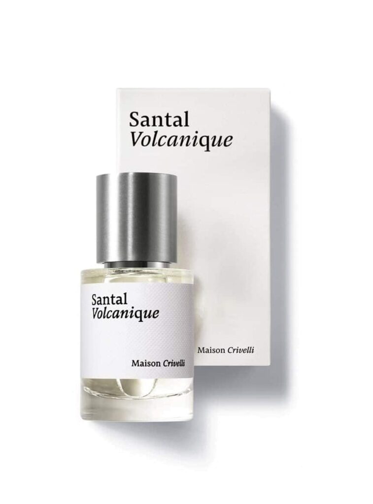 Frasco de Santal Volcanique Eau de Parfum 30 ml de Maison Crivelli junto a su estuche