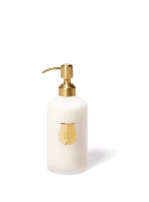 Dosificador blanco de jabón de manos Médie de Trudon, para rellenar con esta recarga de 500 ml